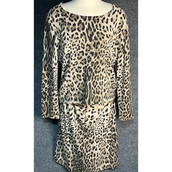 Dresses & Skirts - Precis Petite Two Piece Outfit Blouse Skirt Set Leopard Beige Black Womens Large